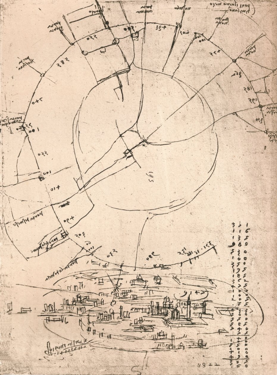 Skisskarta över Milano, c1472-c1519 1883 av Leonardo da Vinci