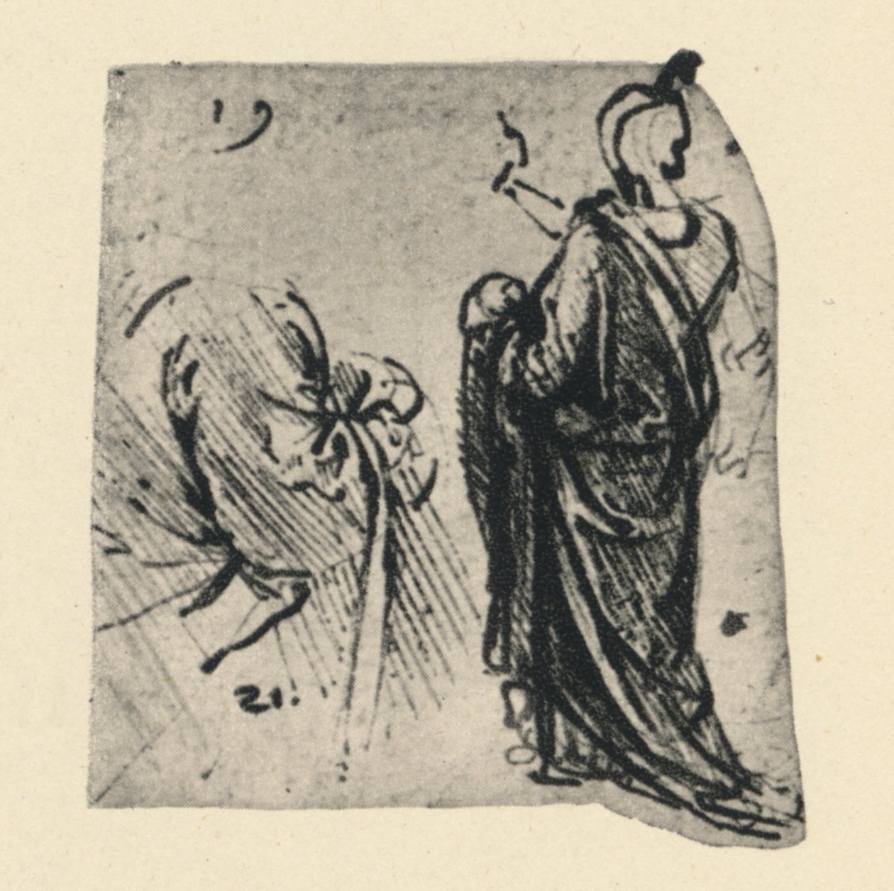 Skiss av en draperad figur och detalj av kostym, c1480 1945 av Leonardo da Vinci