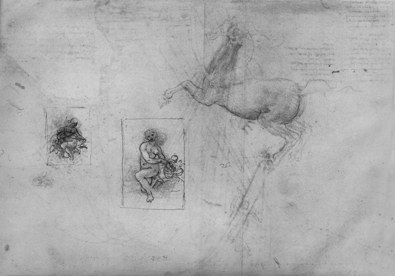 Skisser för en knästående Leda och en häst, c1480 1945 av Leonardo da Vinci