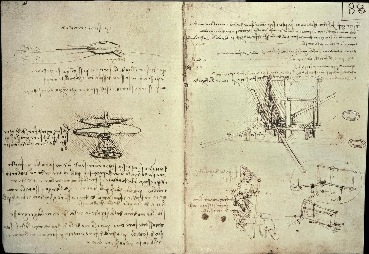 Studier för propellrar och flygmaskiner av Leonardo da Vinci