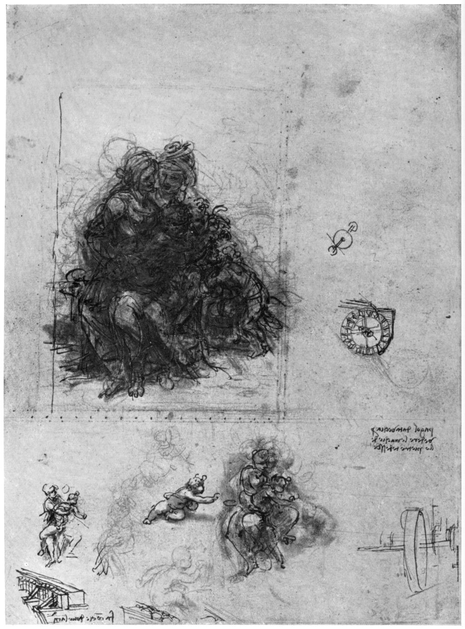 Studier för Jungfrun och barnet med St Anne och Johannes Döparen, 1503 1954. av Leonardo da Vinci