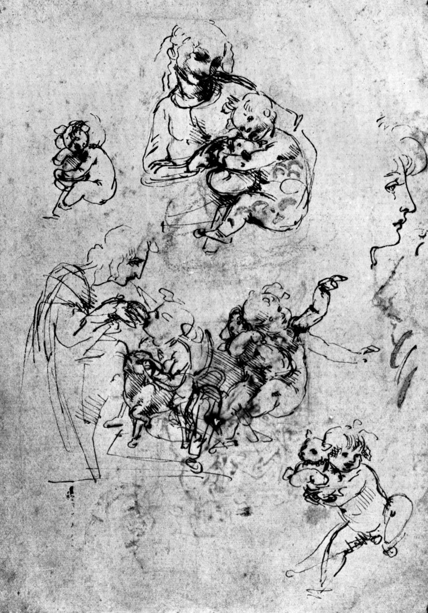 Studier för en Madonna Del Gatto, 1400-talet 1930. av Leonardo da Vinci