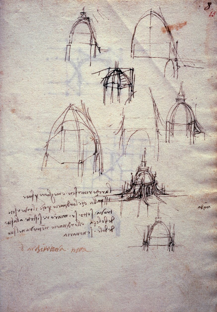 Studier för katedrallykta, från Codex Trivulzianus av Leonardo da Vinci