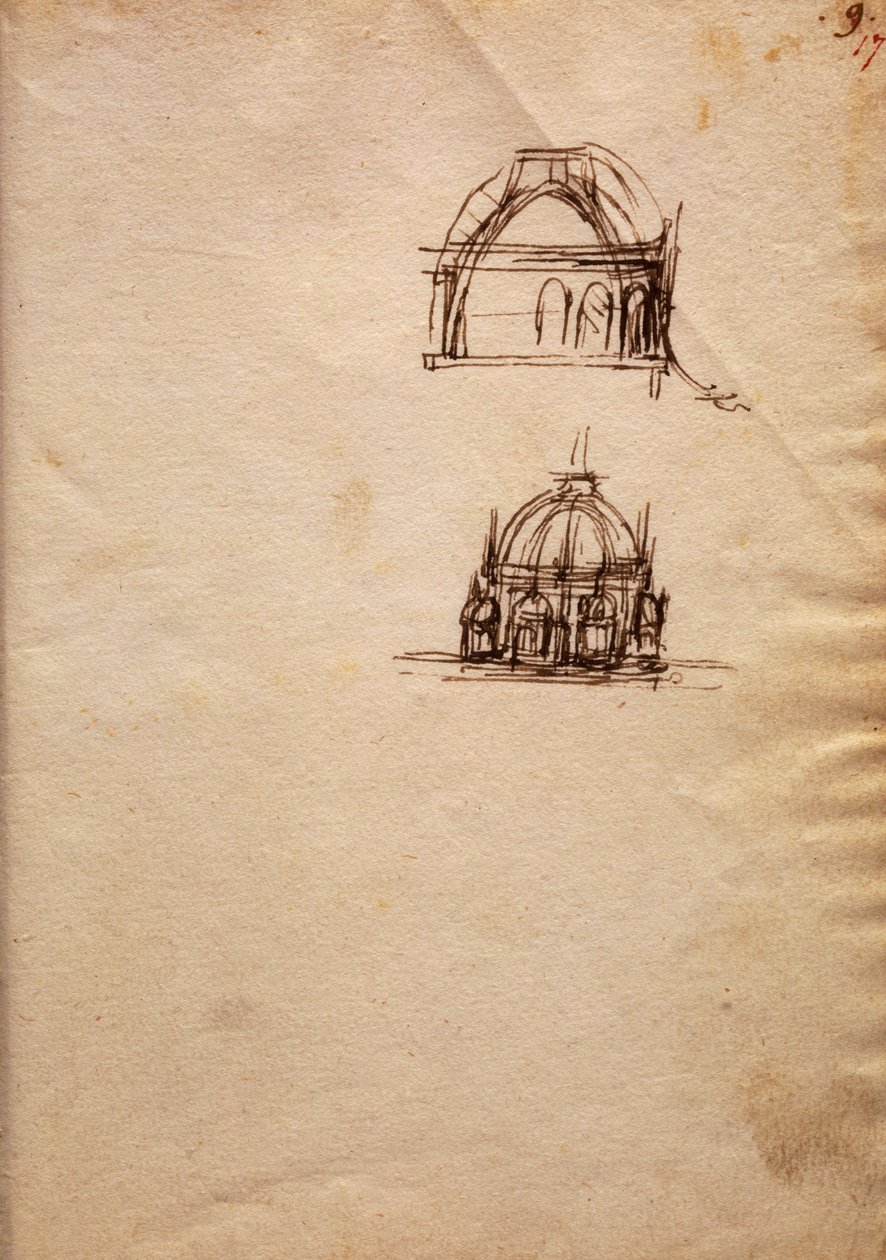 Studier för katedrallykta, från Codex Trivulzianus av Leonardo da Vinci