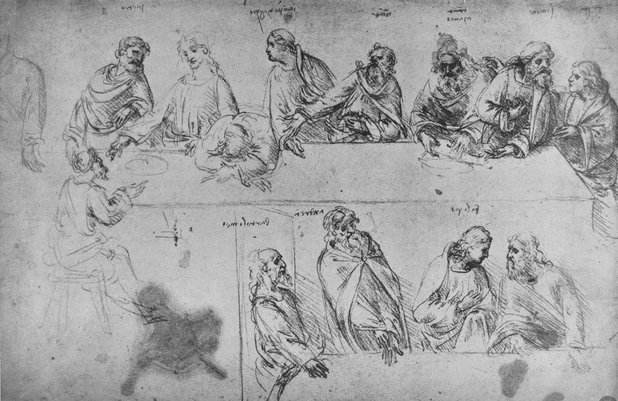 Studier för den sista måltiden, c1480 1945 av Leonardo da Vinci