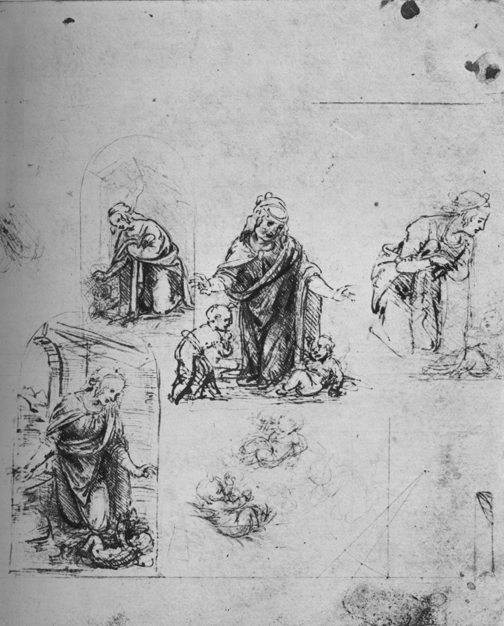 Studies for the Virgin Adoring the Infant Christ, c1480 1945 av Leonardo da Vinci