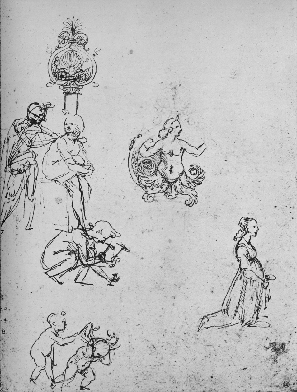 Studier av figurer och dekoration, c1480 1945 av Leonardo da Vinci