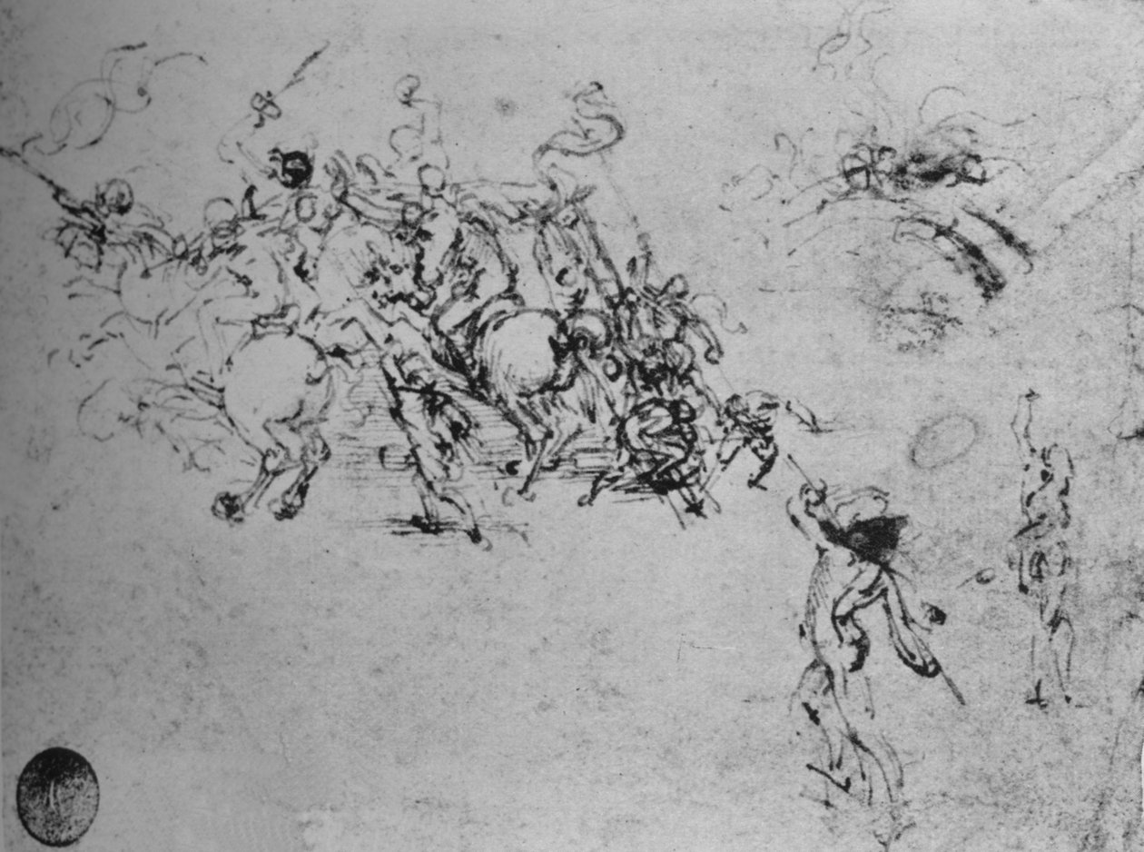 Studier av ryttare som slåss och av fotsoldater, c1480 1945 av Leonardo da Vinci