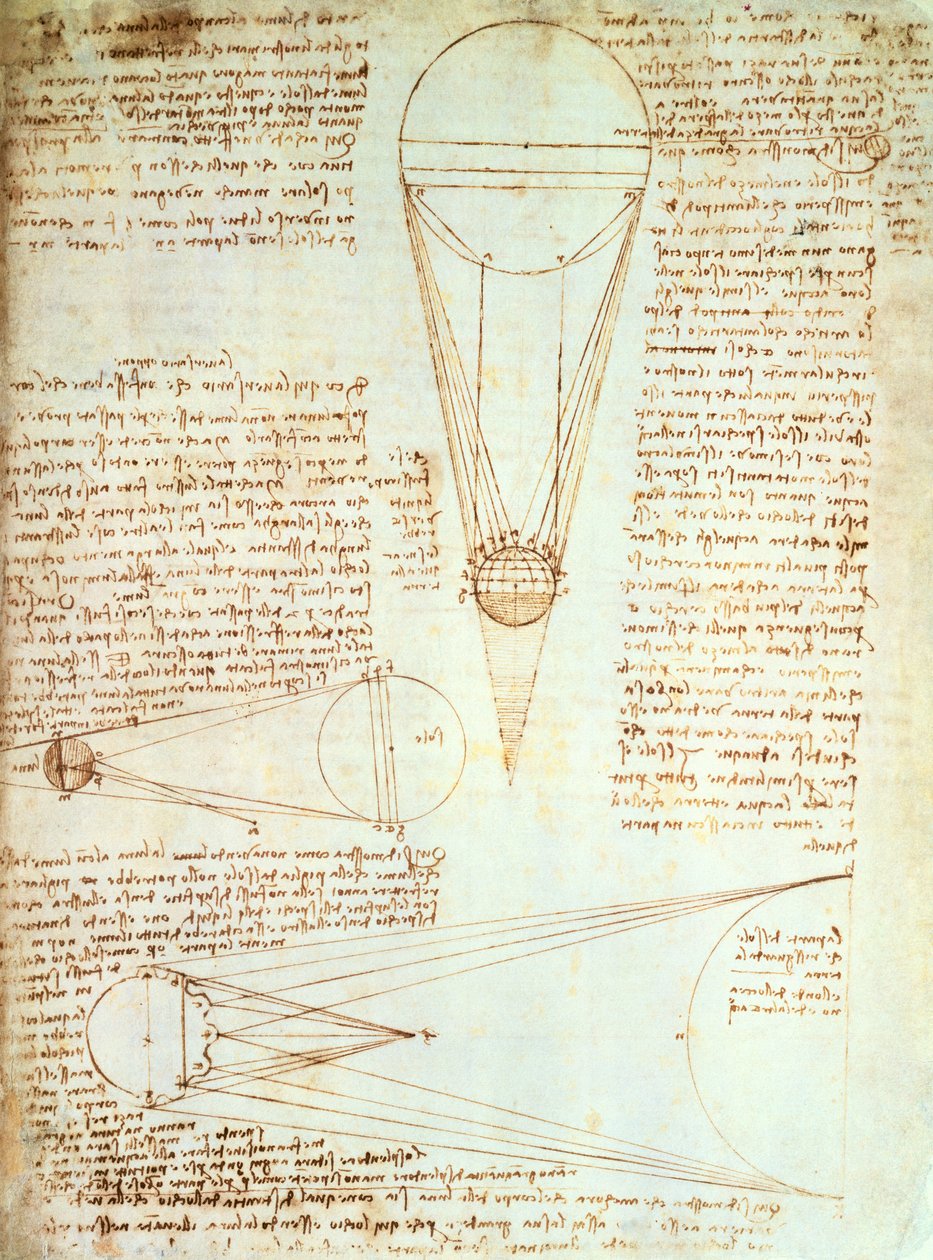 Studier av månens belysning, fol. 1r från Codex Leicester, c.1506-08 av Leonardo da Vinci