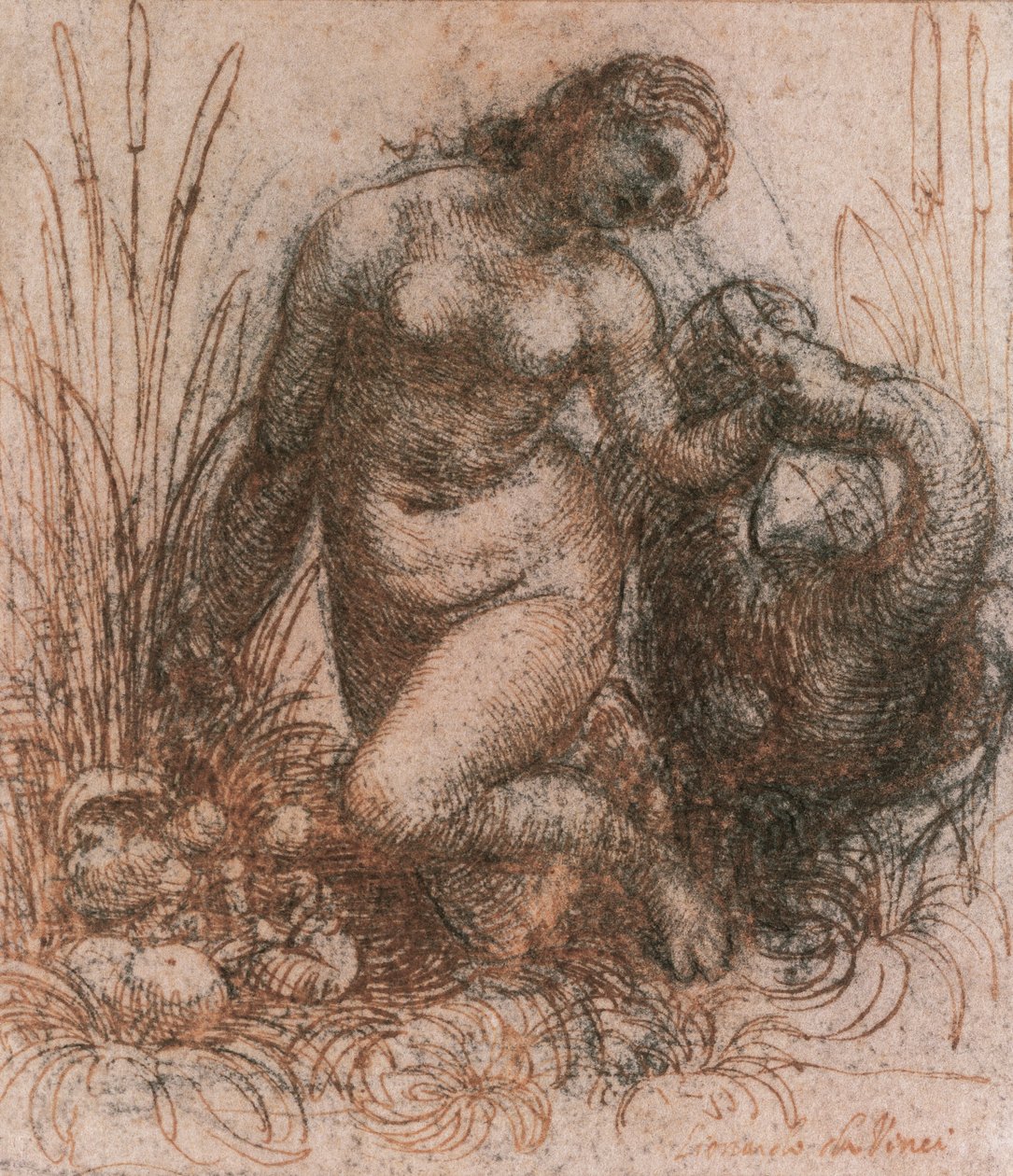 Studie för Leda och svanen av Leonardo da Vinci (1452-1519), teckning av Leonardo da Vinci
