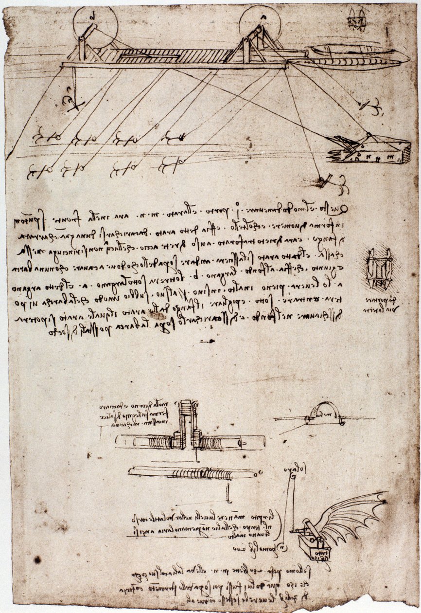 Studie för en marin muddring av Leonard de Vinci (Leonardo da Vinci) (1452 - 1519). Rita med penna och bläck. av Leonardo da Vinci
