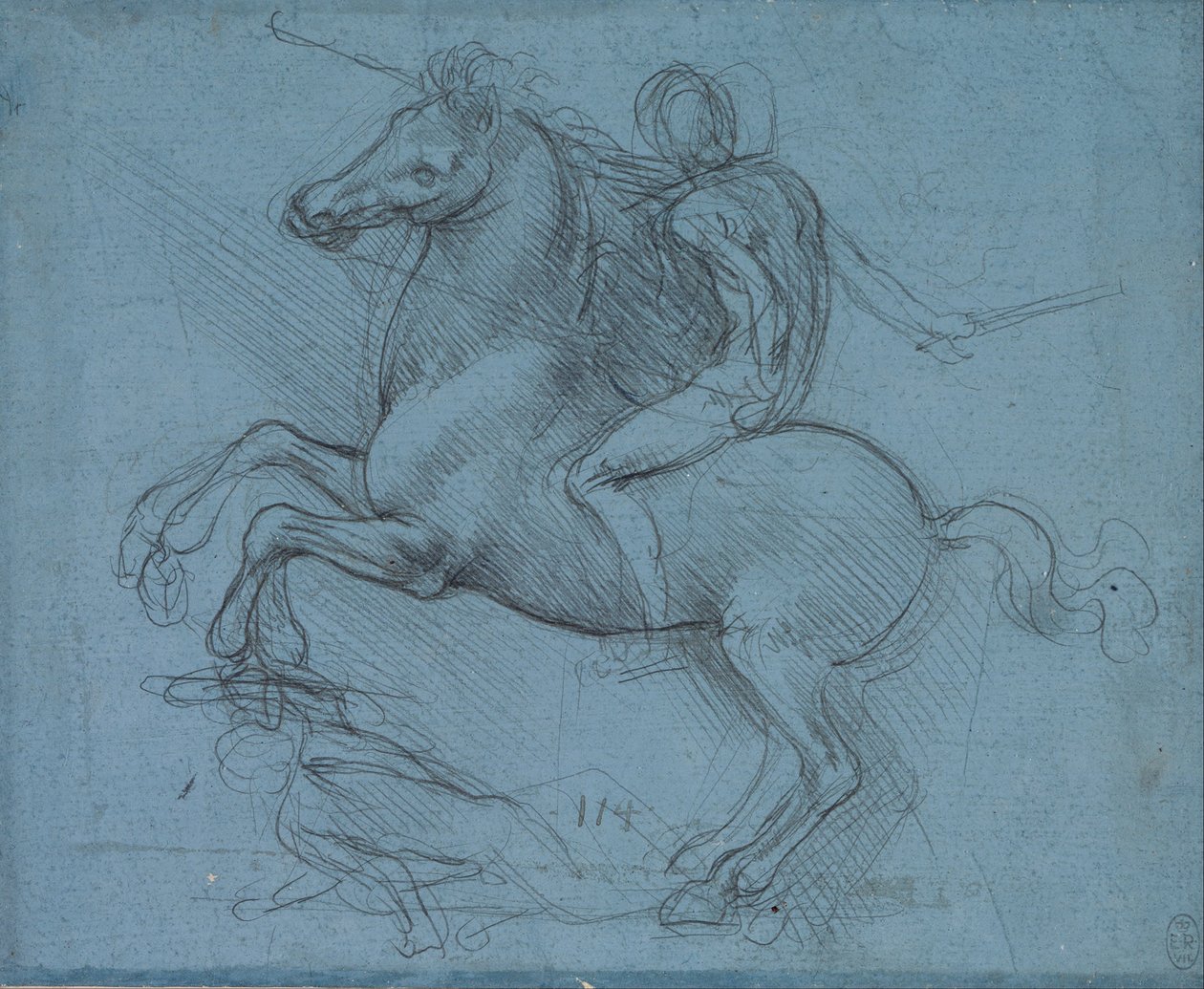Studie till ett monument över en ryttare (recto) av Leonardo da Vinci