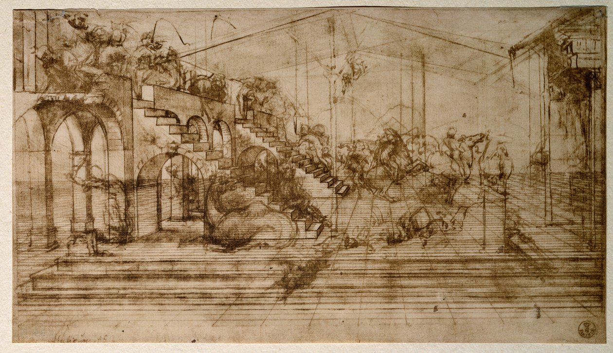 Studie för tillbedjan av männen (blyertsteckning av Leonardo da Vinci