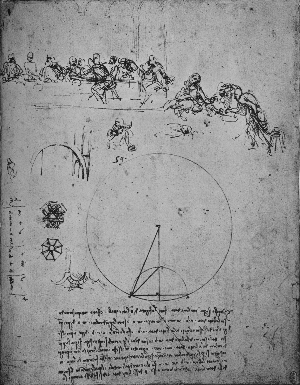 Study for the Last Super and Mathematical Figures and Calculations, c1480 1945 av Leonardo da Vinci