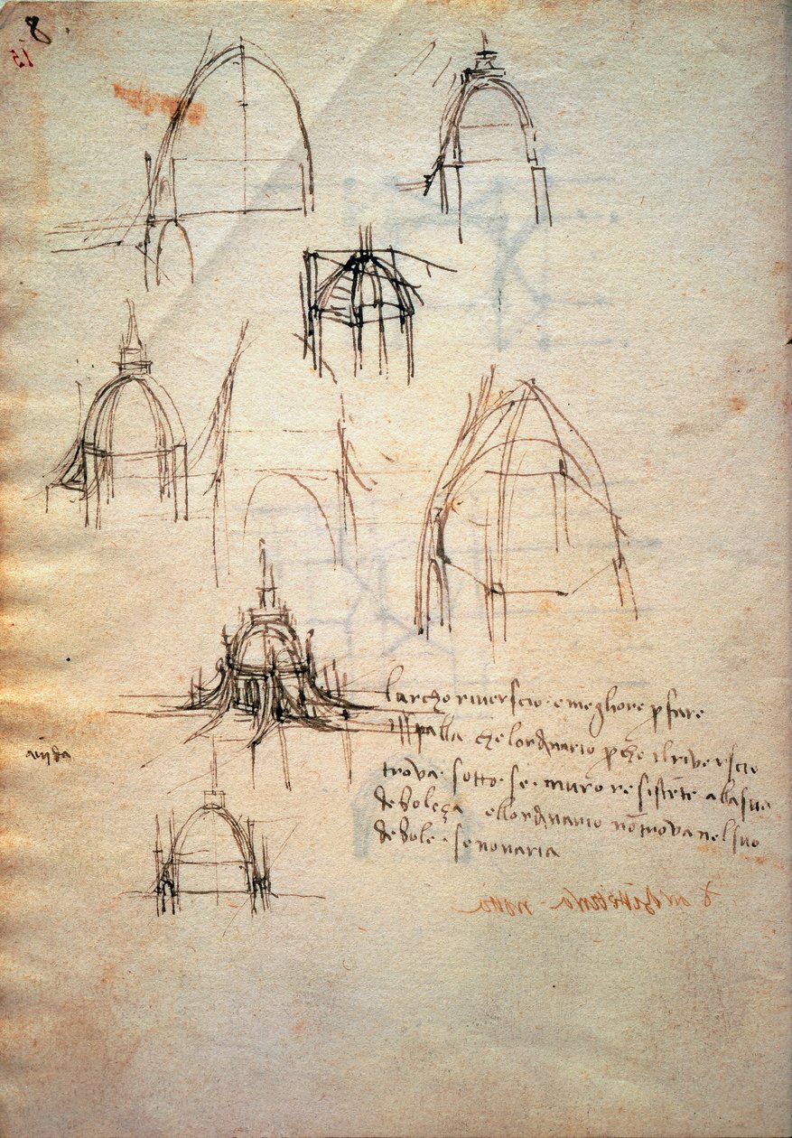 Studera för kupolen i katedralen i Milano, Code Trivulzianus av Leonardo da Vinci