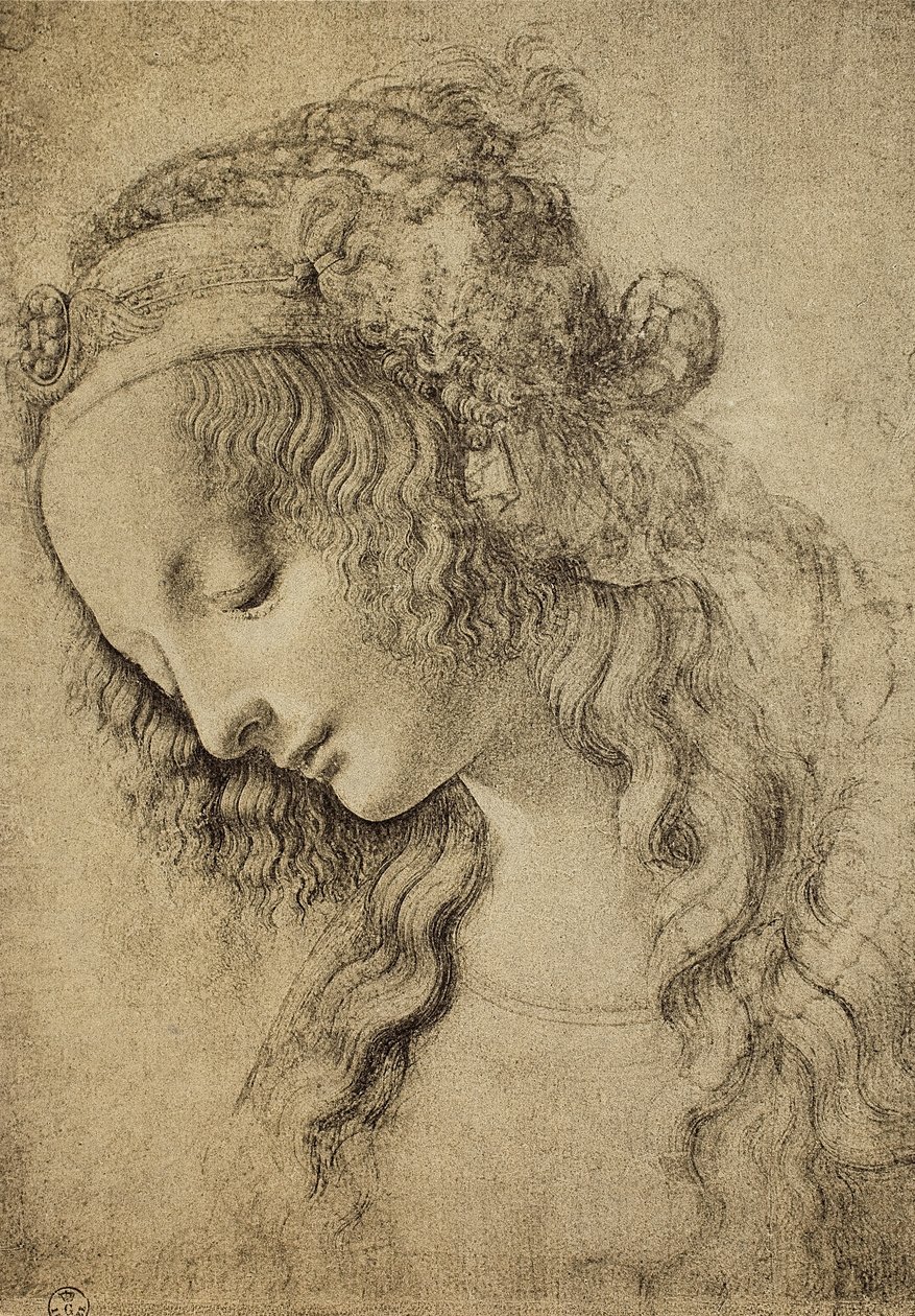 Studie för Magdalenas huvud, teckning av Leonardo da Vinci, Cabinet of Drawings and Prints, Uffizi Gallery, Florens av Leonardo da Vinci