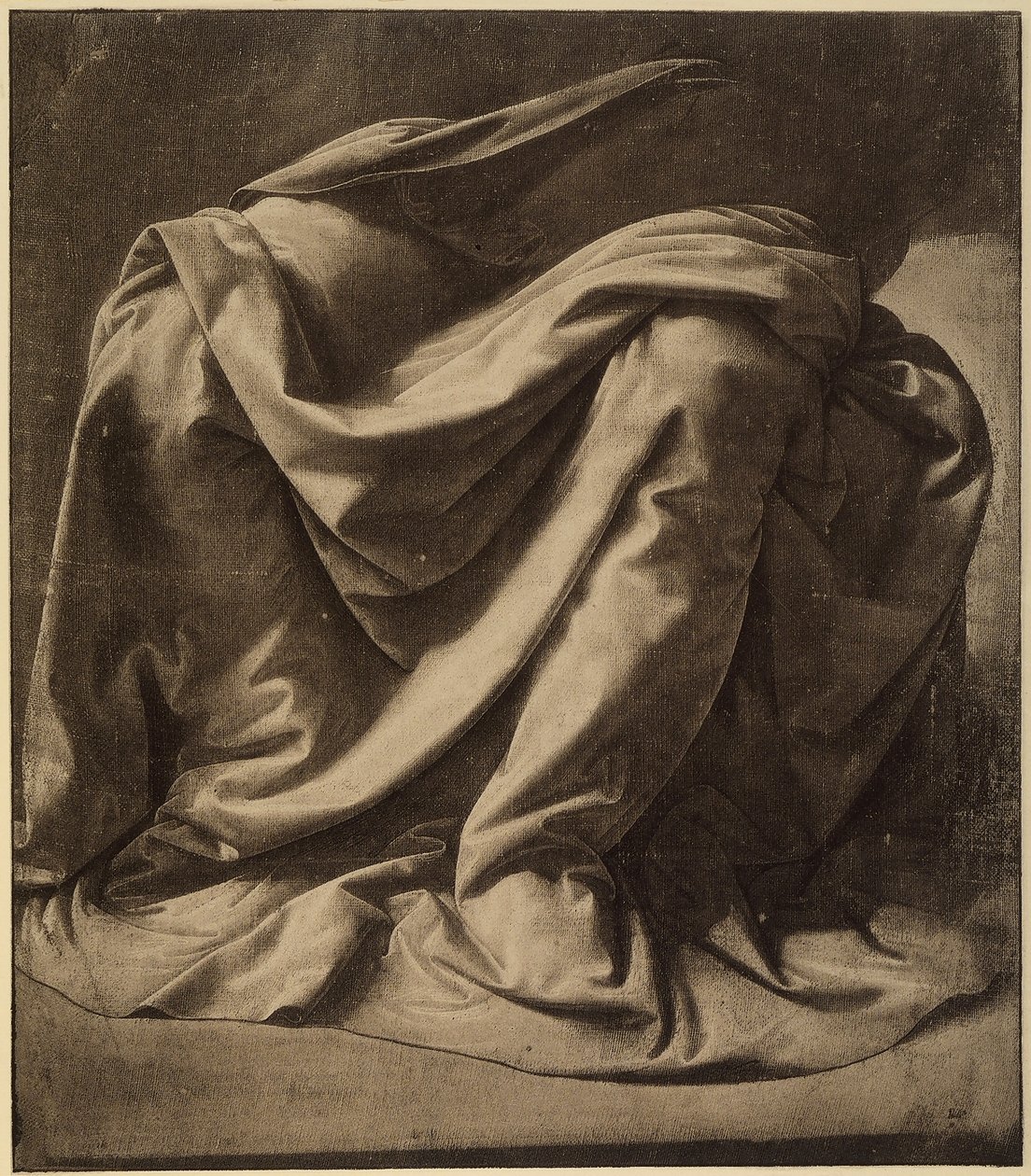 Studera för jungfruns mantel i bebådelsen idag inhyst i Uffizierna; akvarell och svart förhöjd med vitt på mycket fin duk, av Leonardo da Vinci. Louvren, Paris av Leonardo da Vinci
