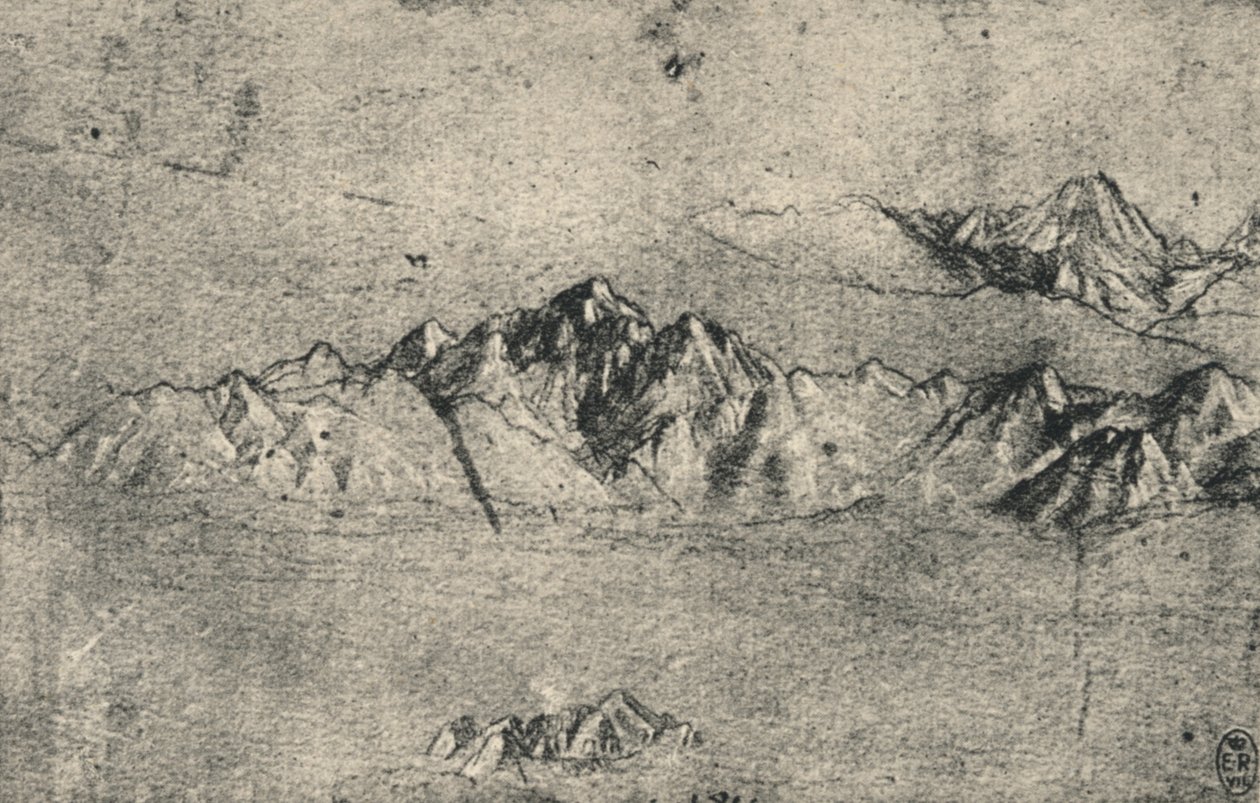 Studie av bergskedjor, c1480 1945 av Leonardo da Vinci