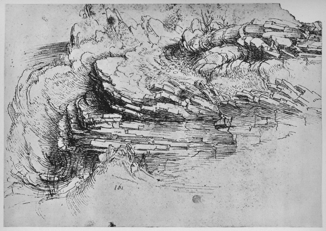 Studie av klippformationer, c1480 1945 av Leonardo da Vinci