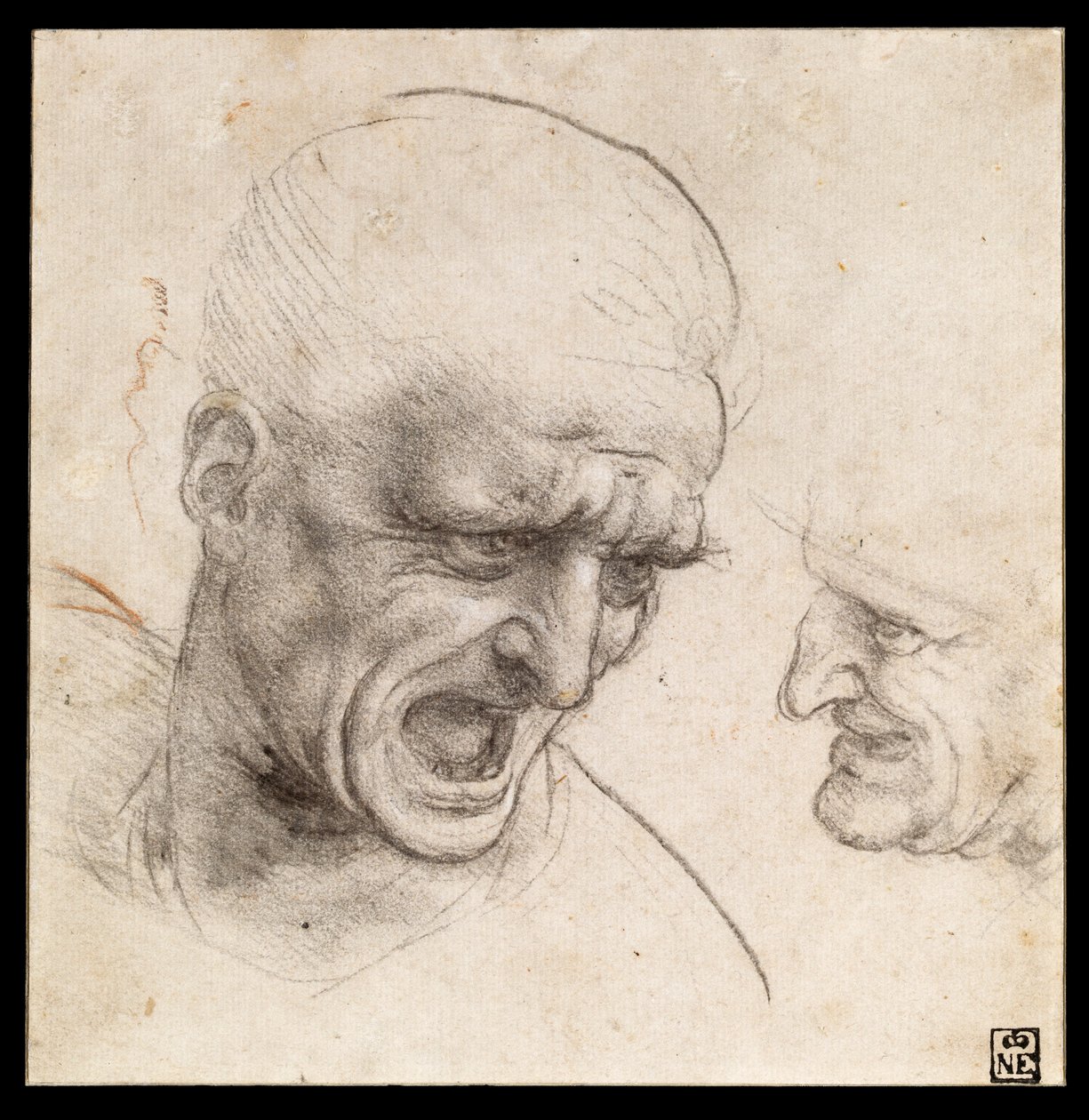Studie av två krigarhuvuden för slaget vid Anghiari av Leonardo da Vinci