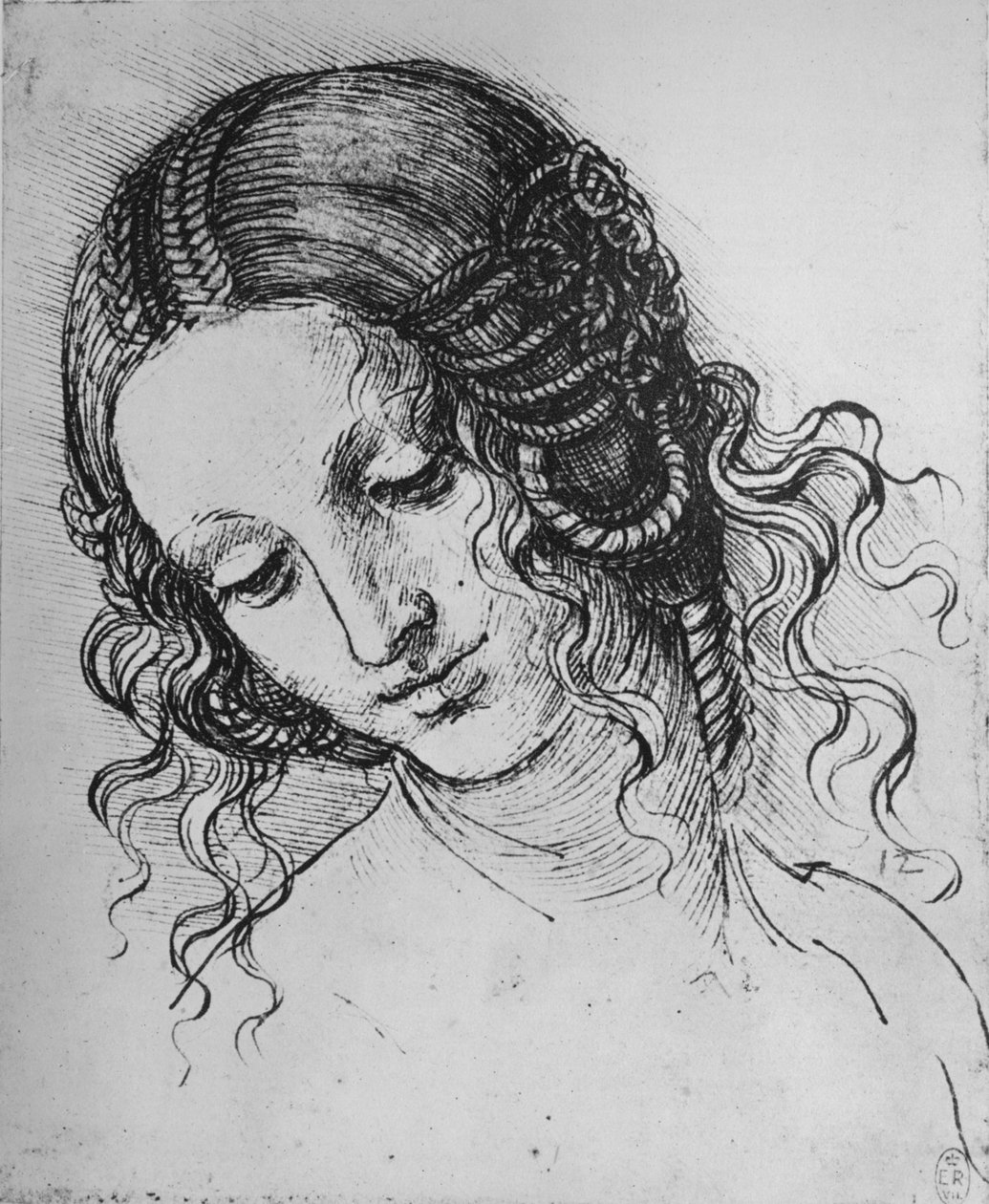 Study of a Womans Head, c1480 1945 av Leonardo da Vinci