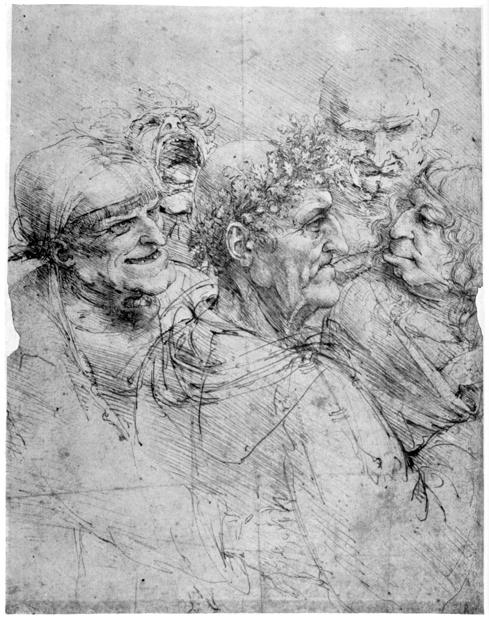 Studie av fem groteska huvuden, c1494 1954. av Leonardo da Vinci