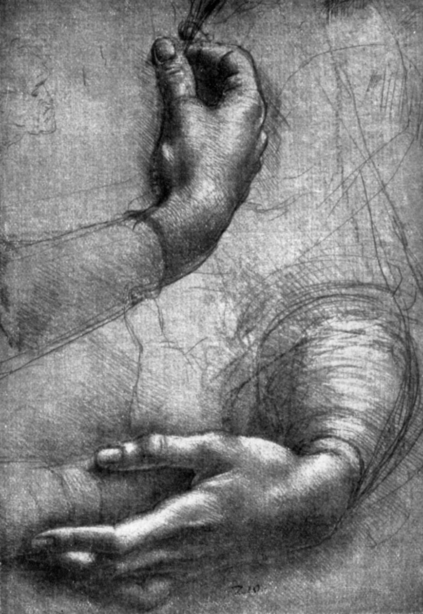 Studie av händer, 1400-talet 1930. av Leonardo da Vinci