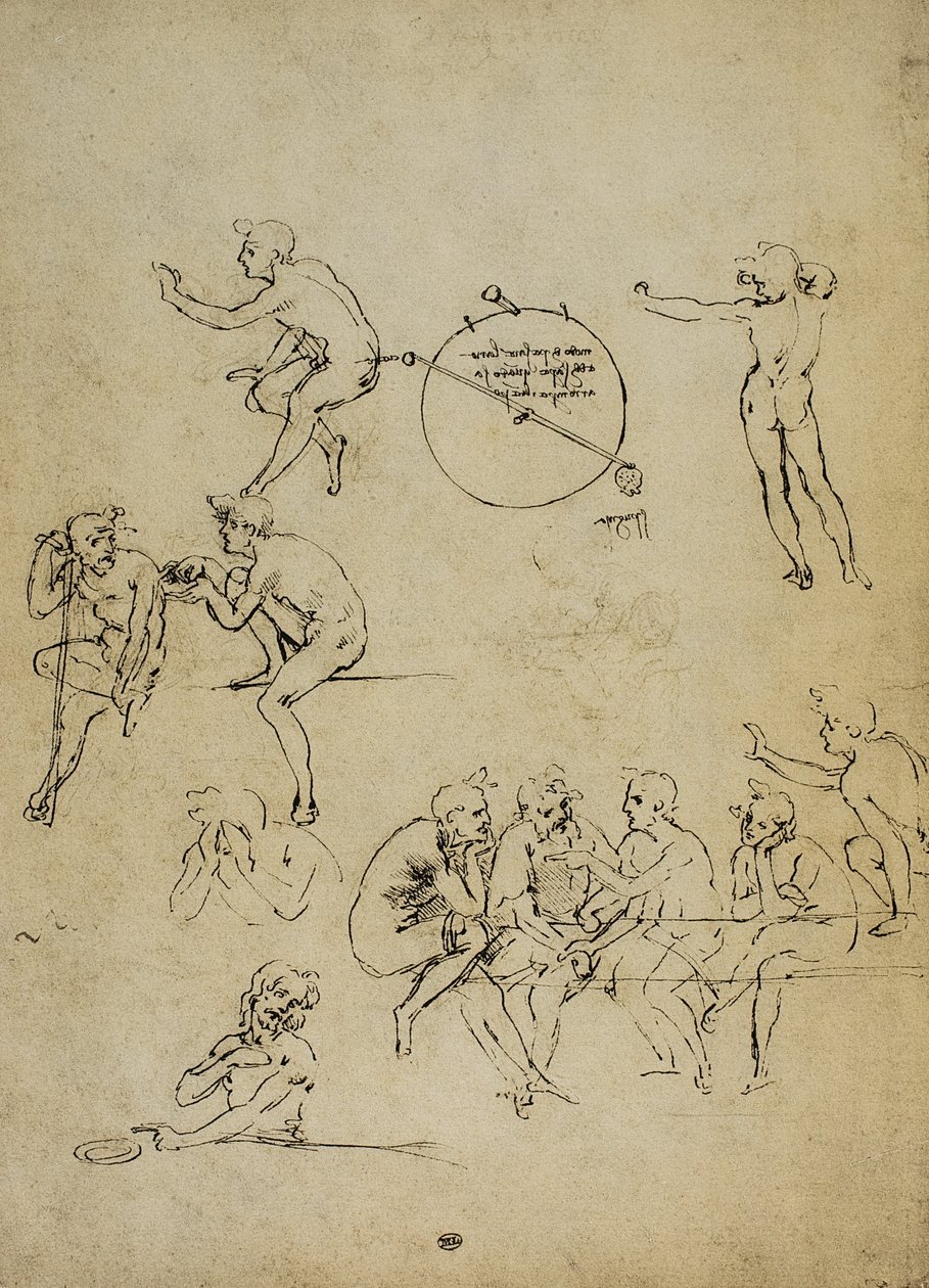 Studie av människofigurer i olika positioner; teckning av Leonardo da Vinci. Louvren, Paris av Leonardo da Vinci