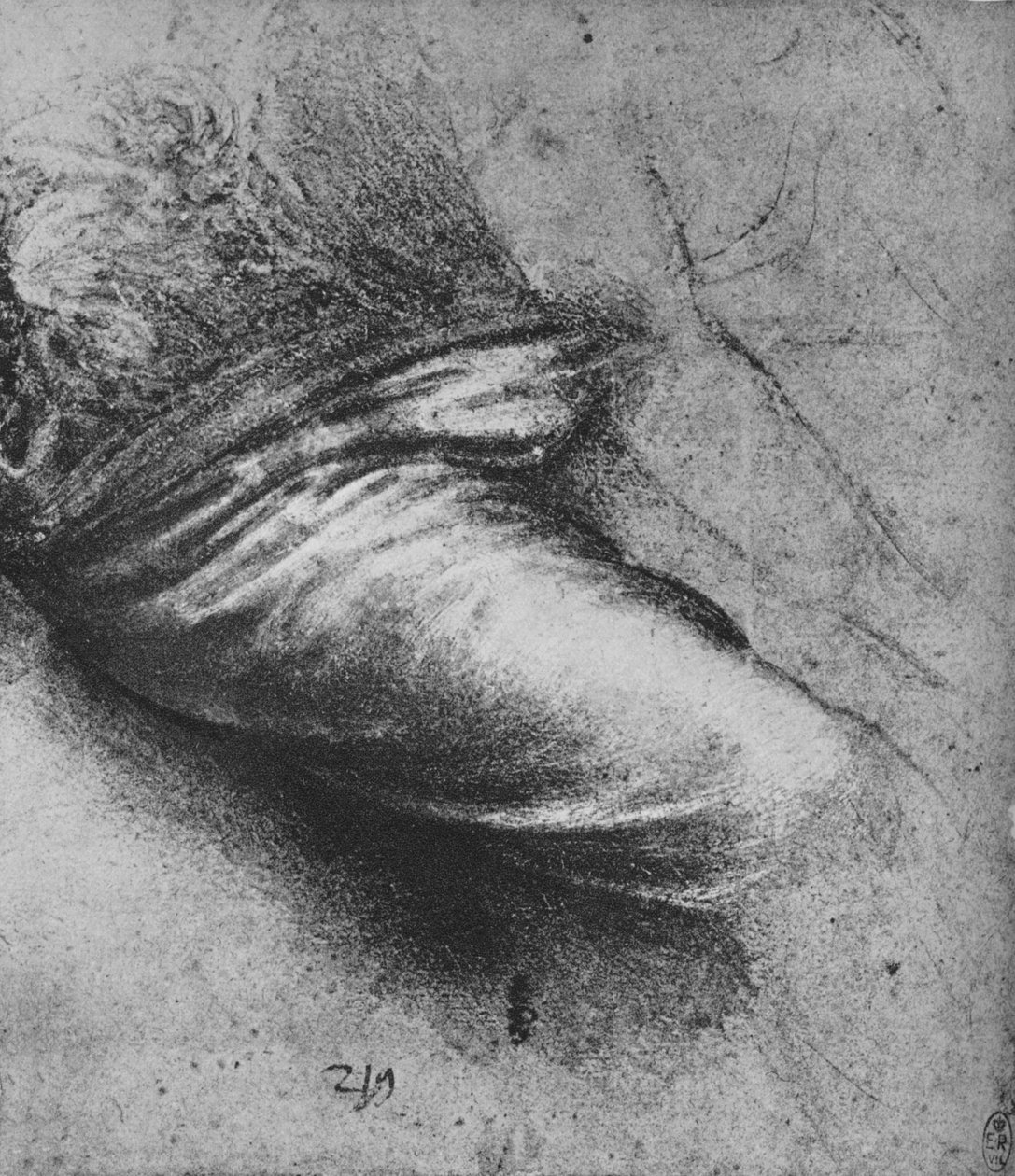 Studie av draperiet av en sittande figur till höger, c1480 1945 av Leonardo da Vinci