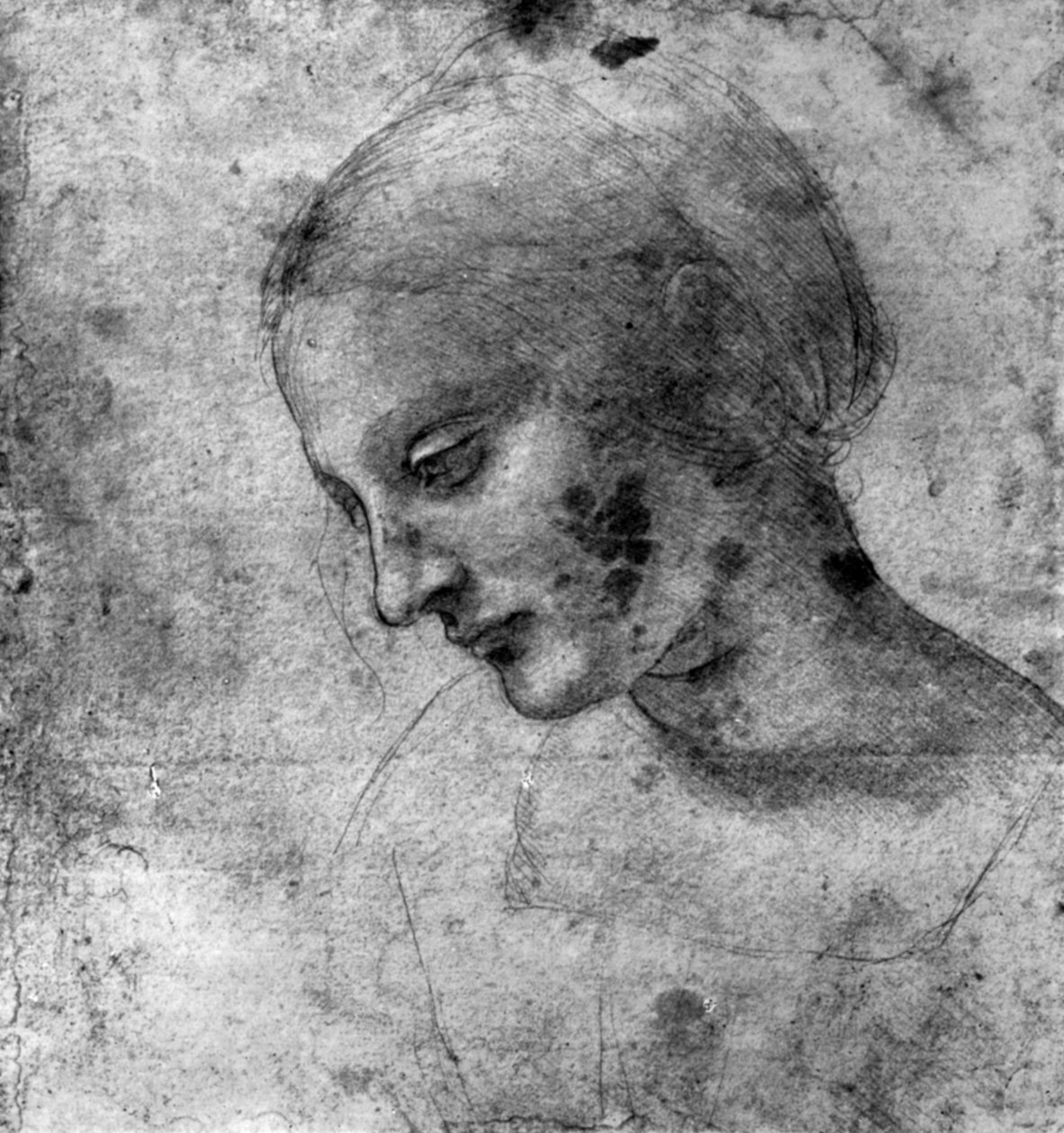Studie av Madonnans huvud, 1400-talet 1930. av Leonardo da Vinci