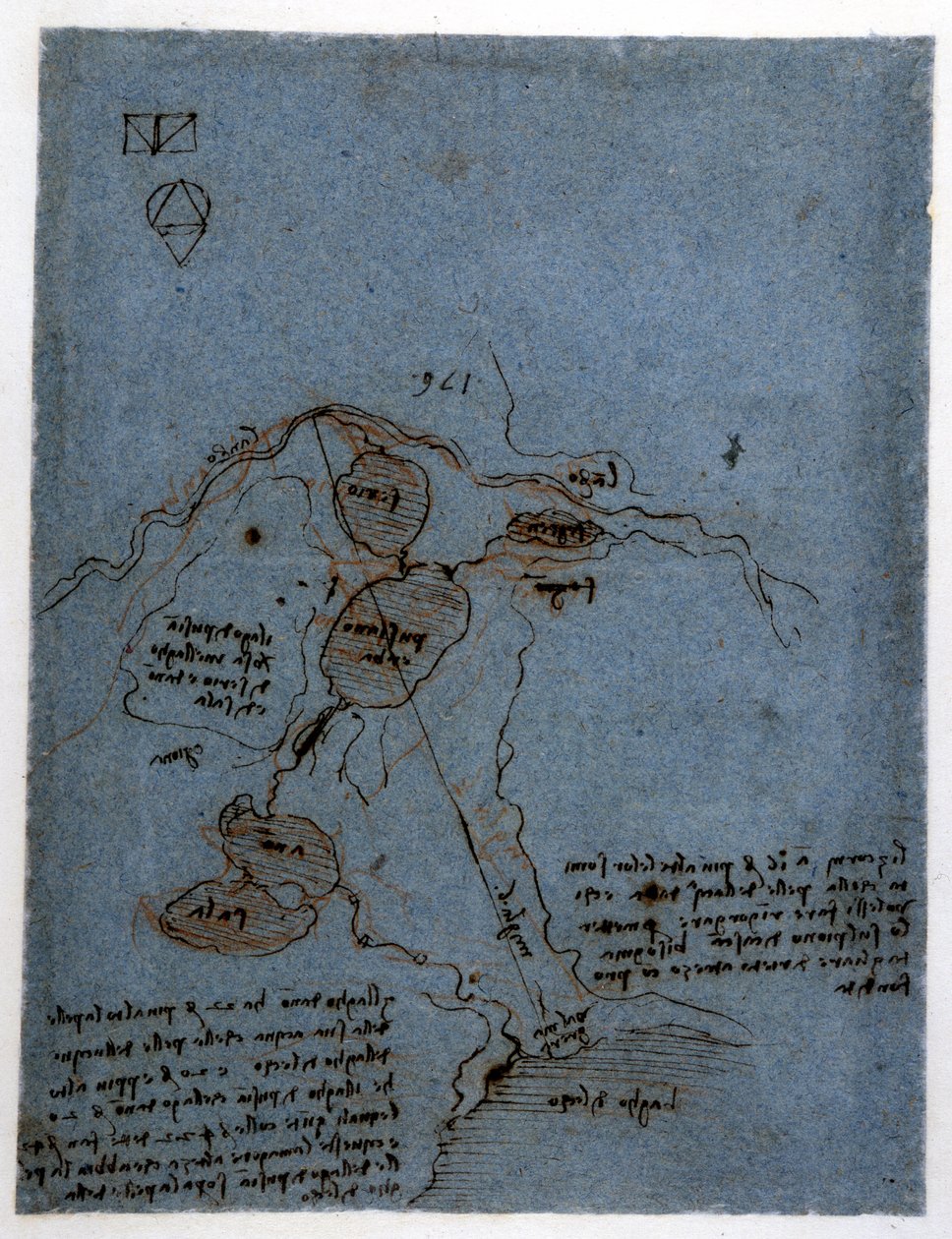 Studie om utnyttjandet av vattenkraft i hydrauliska maskiner (noria) av Leonard de Vinci (Leonardo da Vinci) (1452 - 1519). Rita med penna och bläck. av Leonardo da Vinci