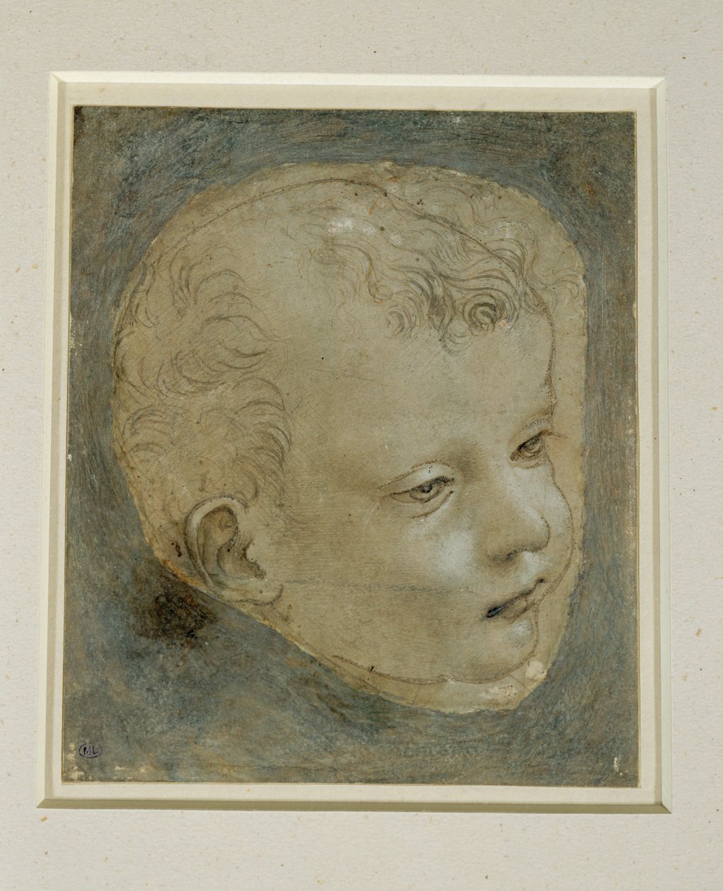 Barnets huvud tre fjärdedelar till höger ... av Leonardo da Vinci