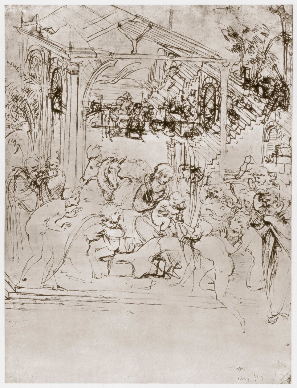 Konungarnas tillbedjan, c1480 av Leonardo da Vinci