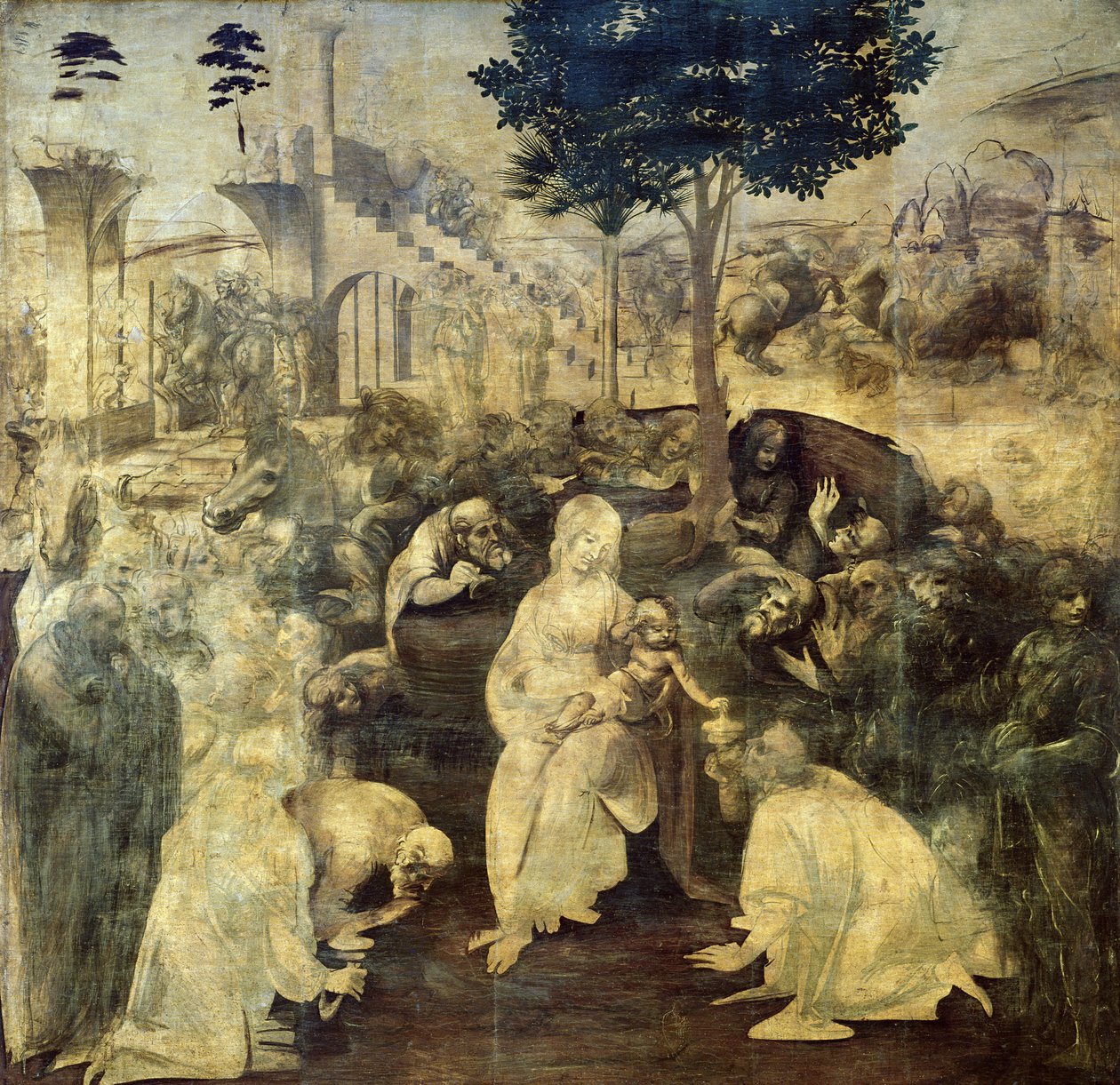Tillbedjan av Magi av Leonardo da Vinci