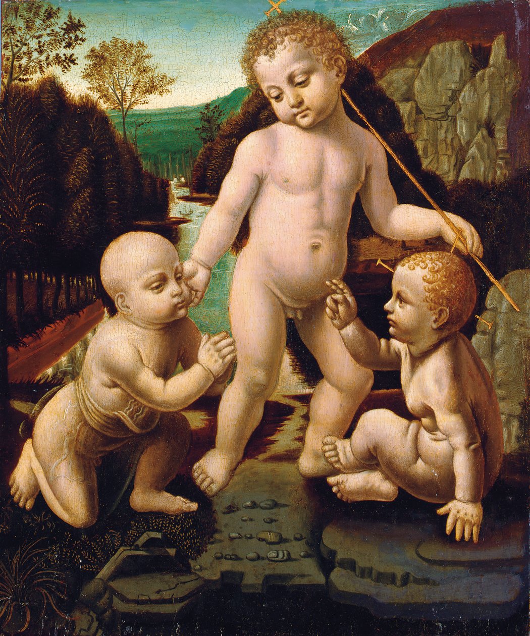 Kristusbarnet med spädbarnet Johannes Döparen med ett oidentifierat manligt barn av Leonardo da Vinci
