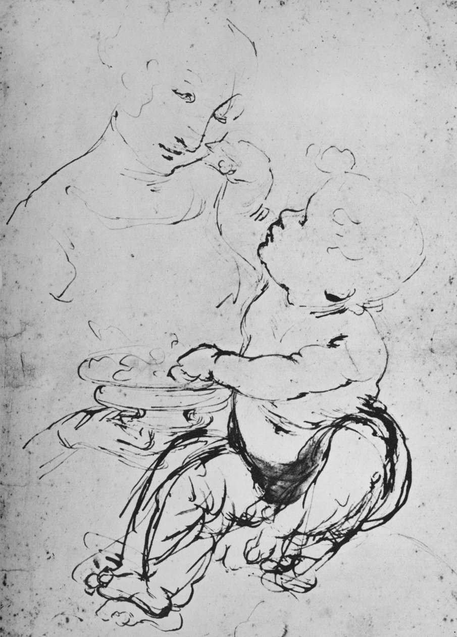 Madonnan och barnet med en skål med frukt, 1478 1945 av Leonardo da Vinci