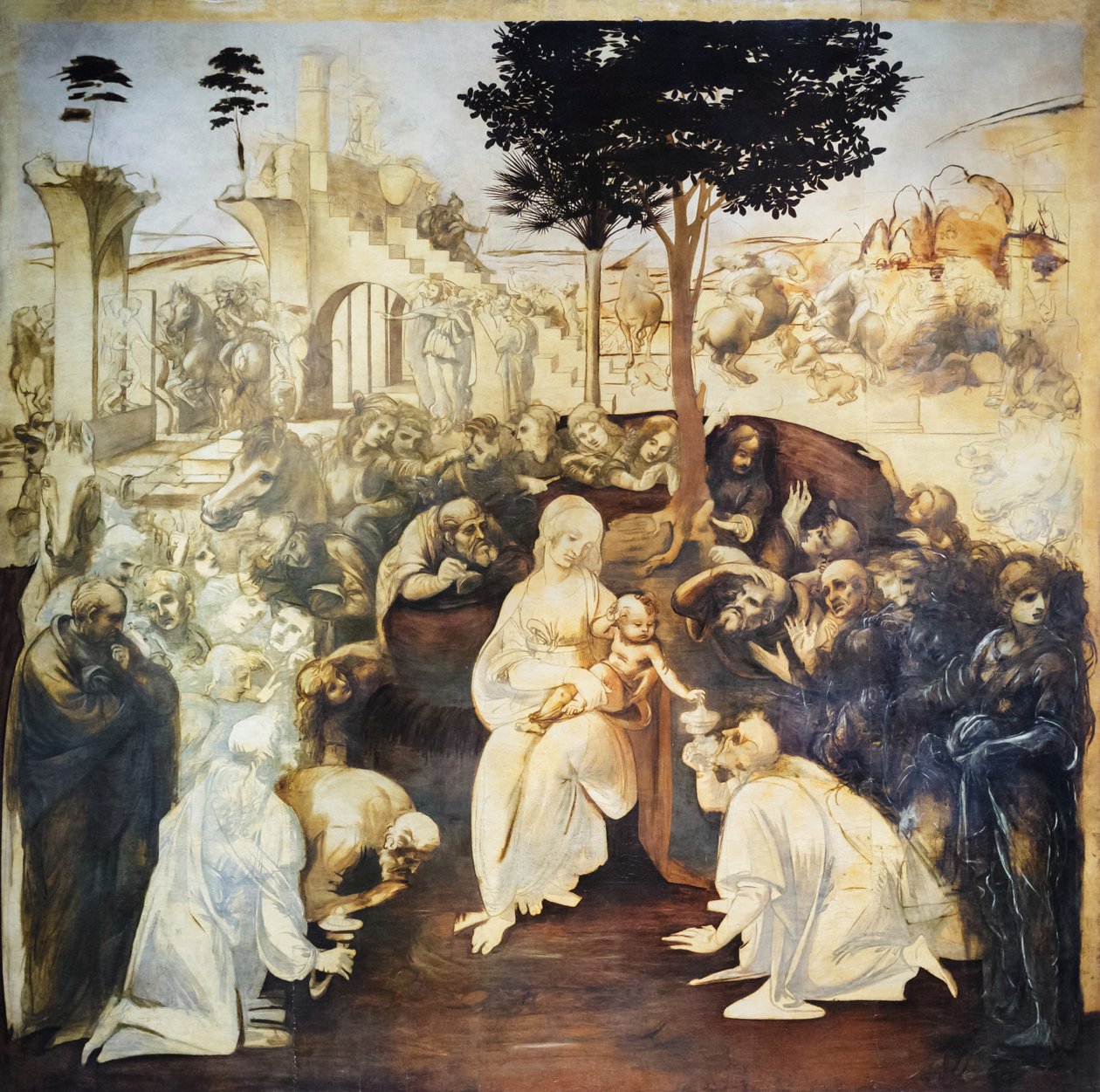 Tillbedjan av de vise männen av Leonardo da Vinci
