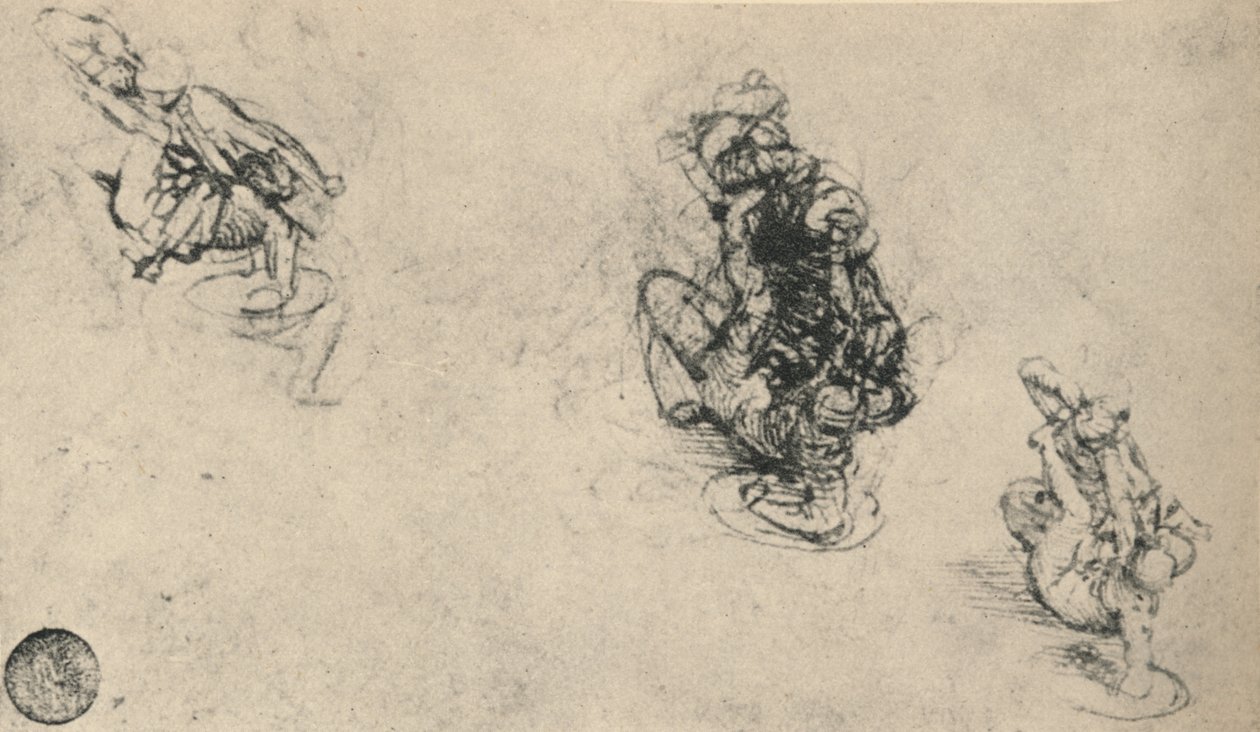 Three Studies of a Man Poniarding a Fallen Foe, c1480 1945 av Leonardo da Vinci