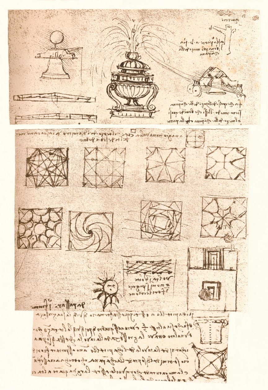 Tre arkitektoniska ritningar, c1472-c1519 1883 av Leonardo da Vinci