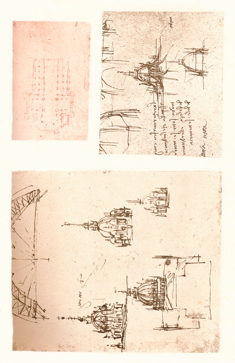 Tre teckningar av Milanos katedral, c1472-c1519 1883 av Leonardo da Vinci