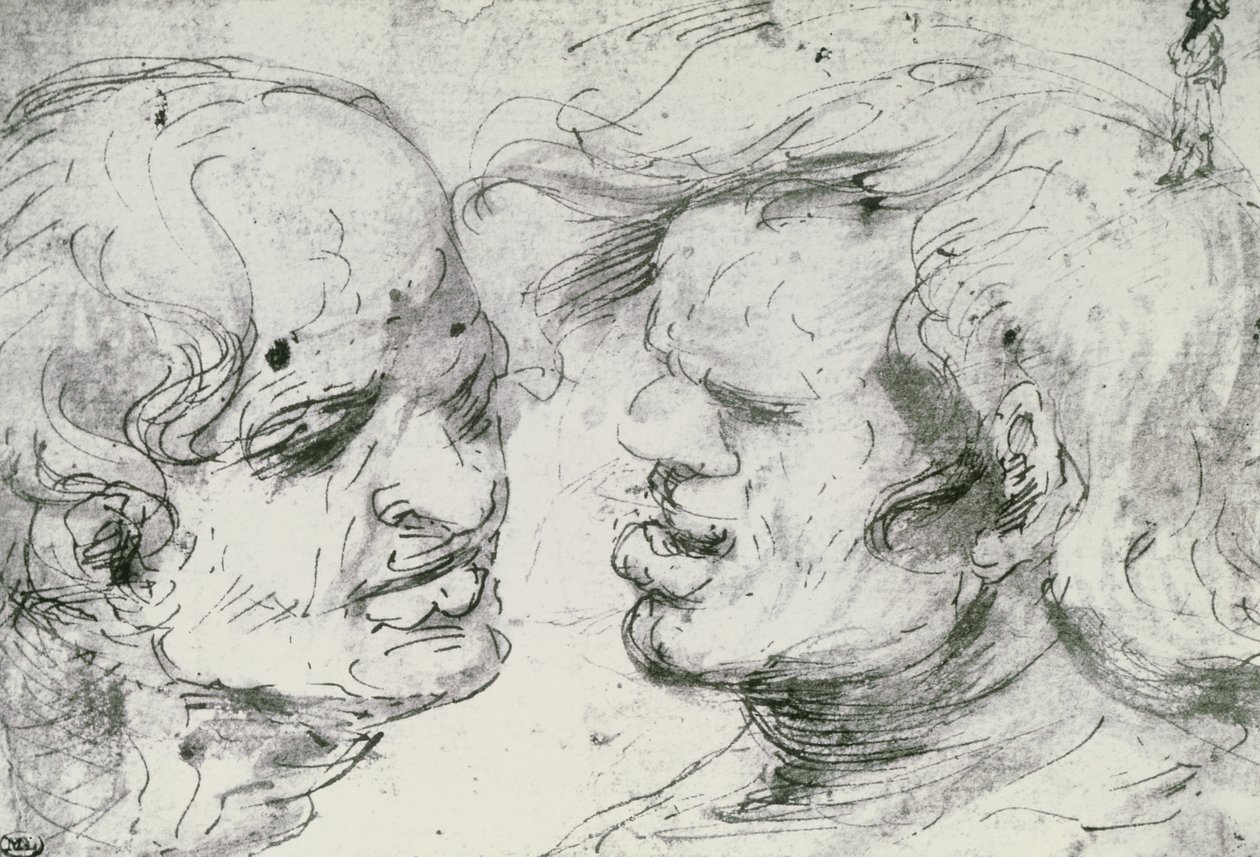 Två huvuden (penna och bläck på papper) av Leonardo da Vinci