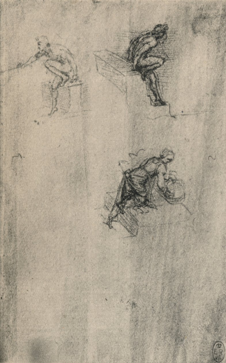 Två sittande nakenbilder och en kvinna som tvättar, c1480 1945 av Leonardo da Vinci