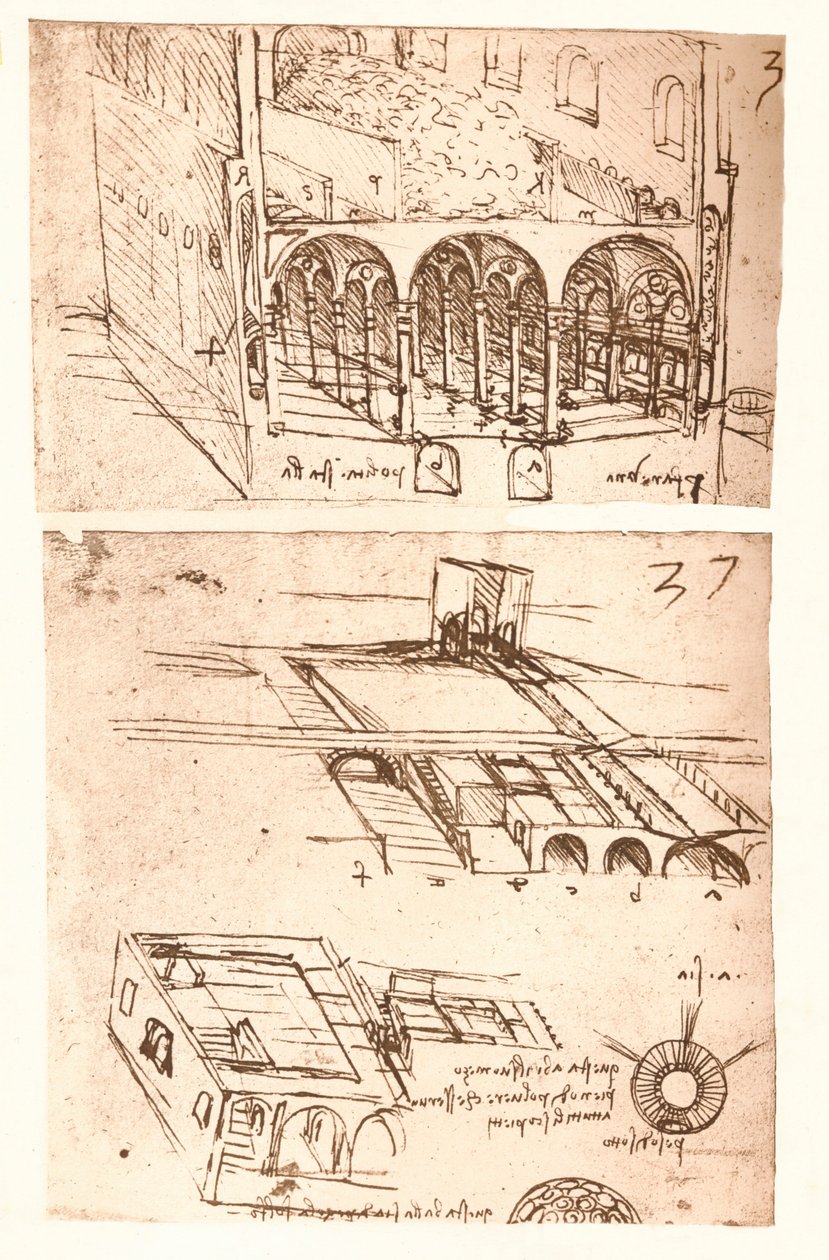Två arkitektoniska ritningar, c1472-c1519 1883 av Leonardo da Vinci