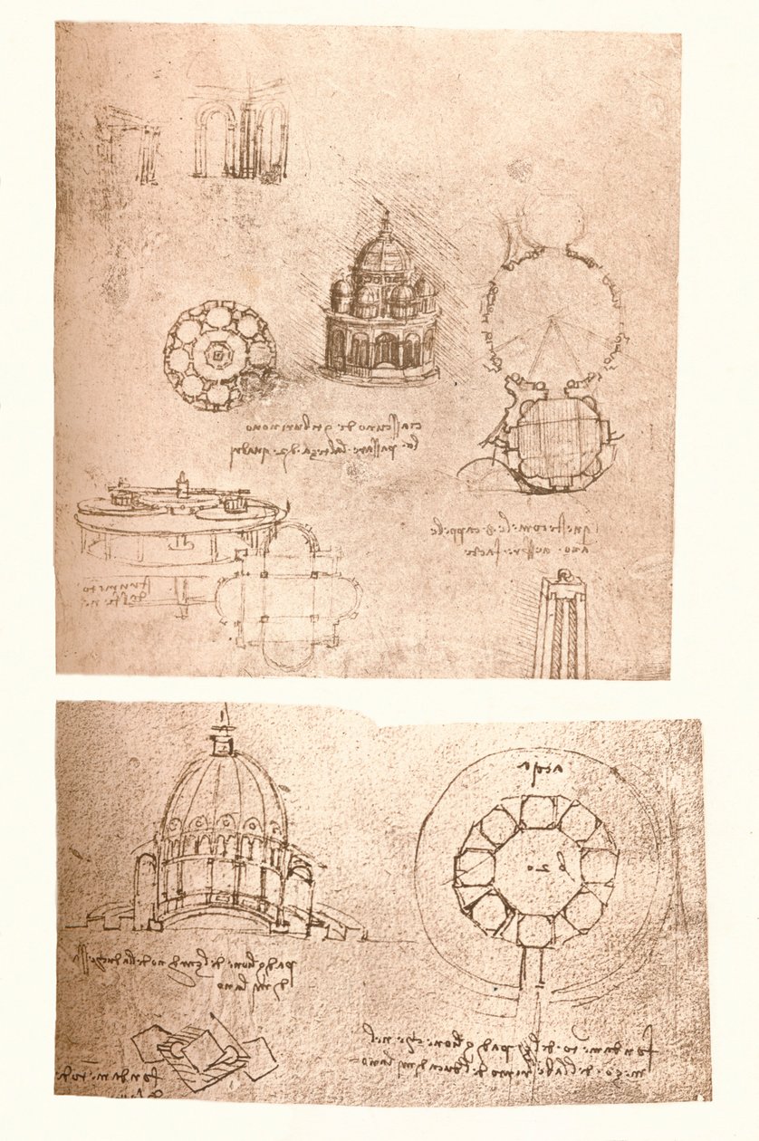Två arkitektoniska ritningar, c1472-c1519 1883 av Leonardo da Vinci