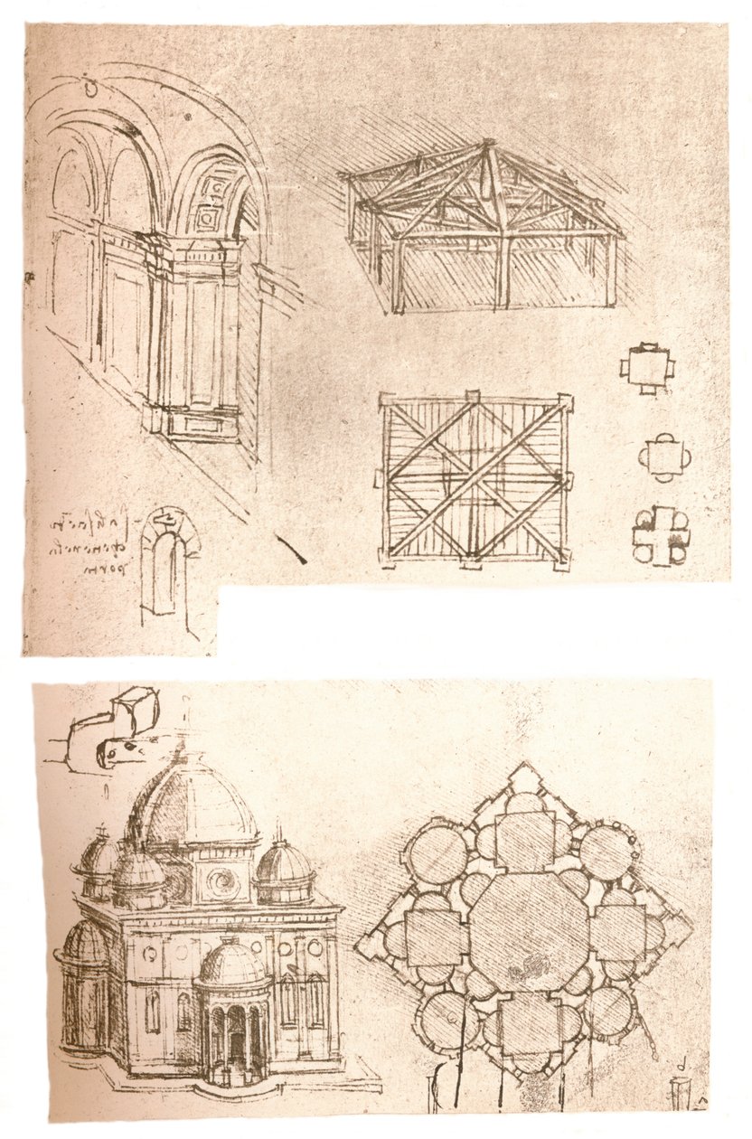 Två arkitektoniska ritningar, c1472-c1519 1883 av Leonardo da Vinci