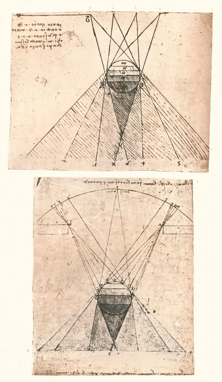 Två diagram som illustrerar teorin om ljus och skugga, c1472-c1519 1883 av Leonardo da Vinci