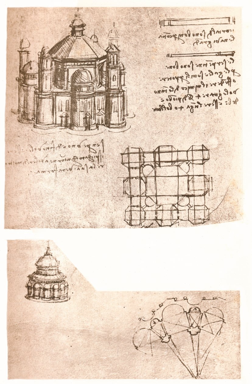 Två ritningar av kyrkor, c1472-c1519 1883 av Leonardo da Vinci
