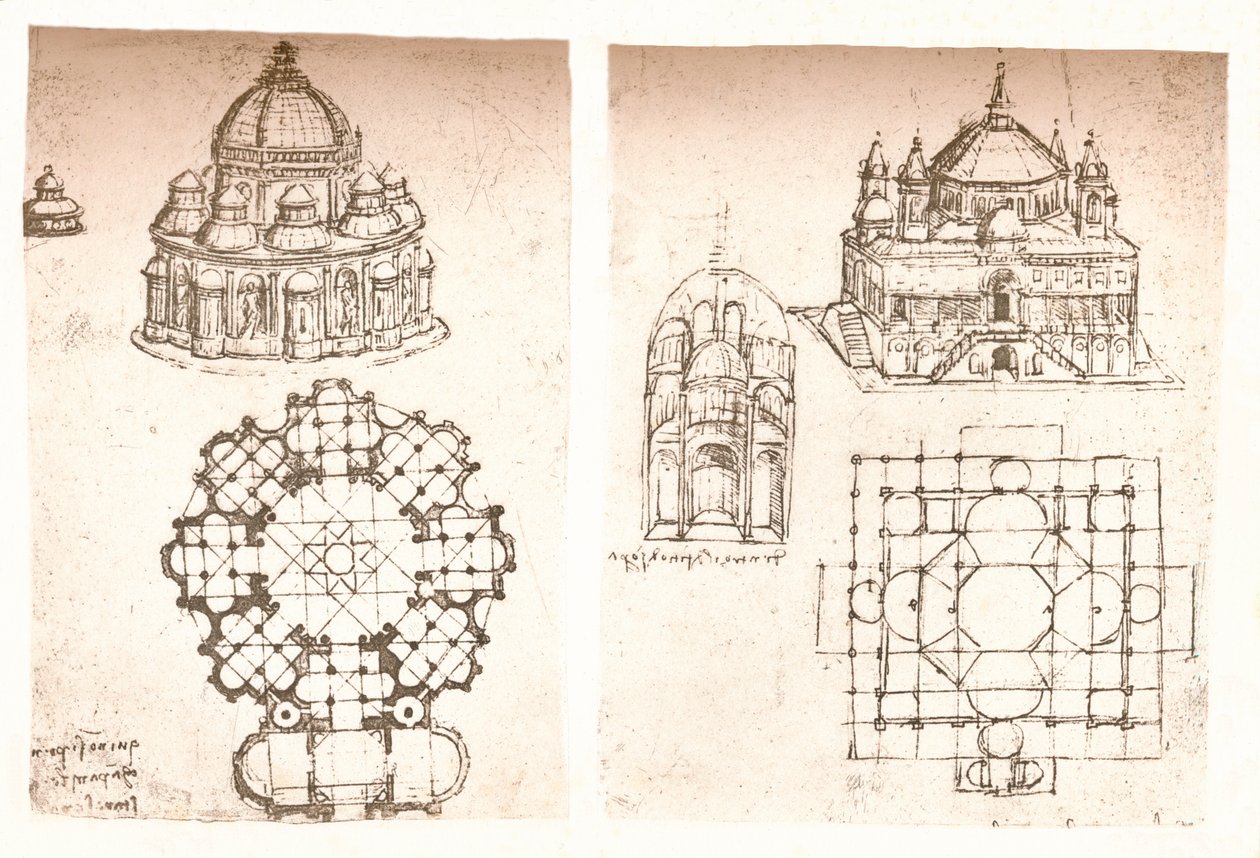 Två ritningar av kyrkor, c1472-c1519 1883 av Leonardo da Vinci