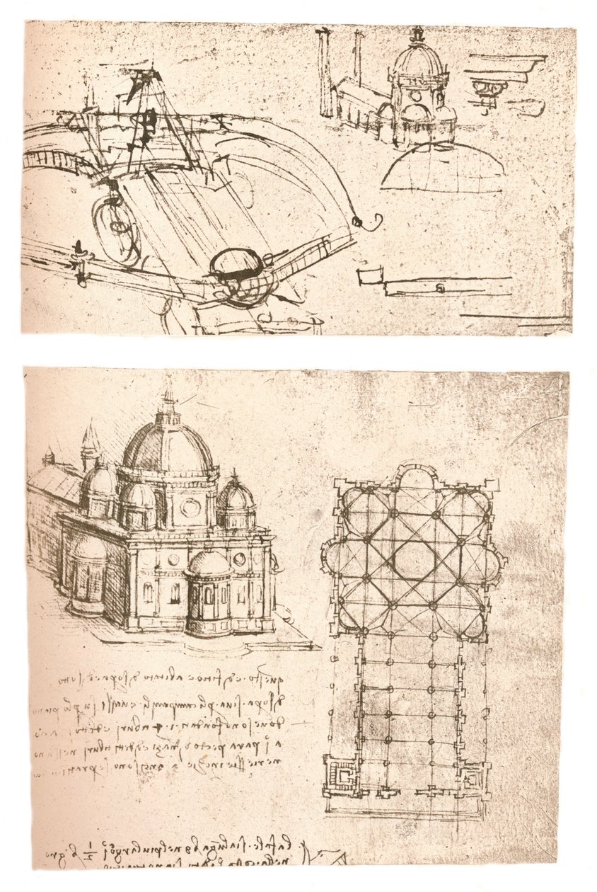 Två ritningar av kyrkor, c1472-c1519 1883 av Leonardo da Vinci