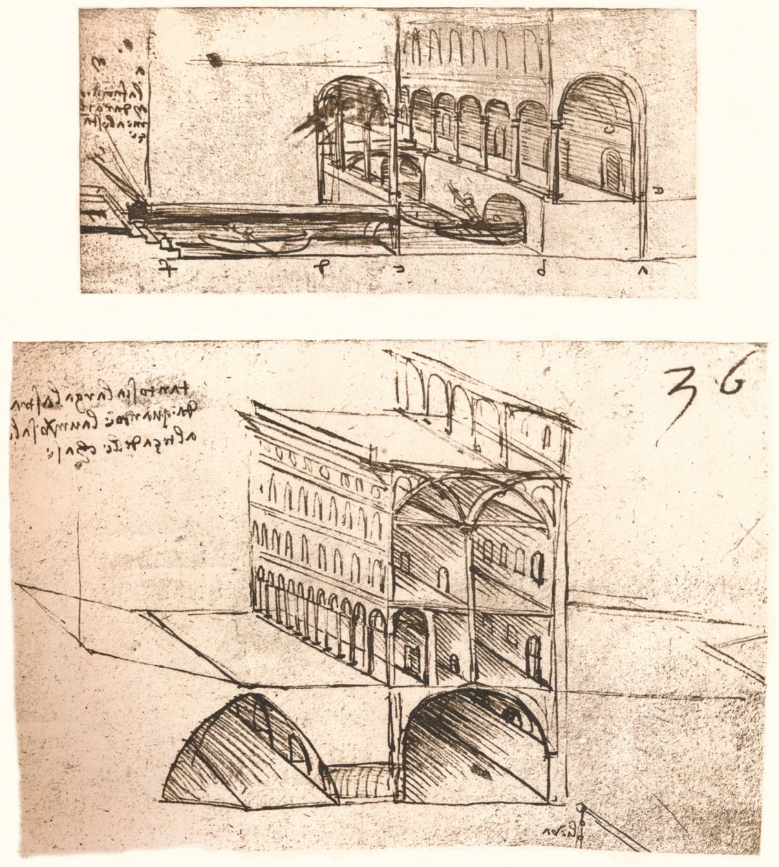 Två planer för kanaler i en stad, c1472-c1519 1883 av Leonardo da Vinci